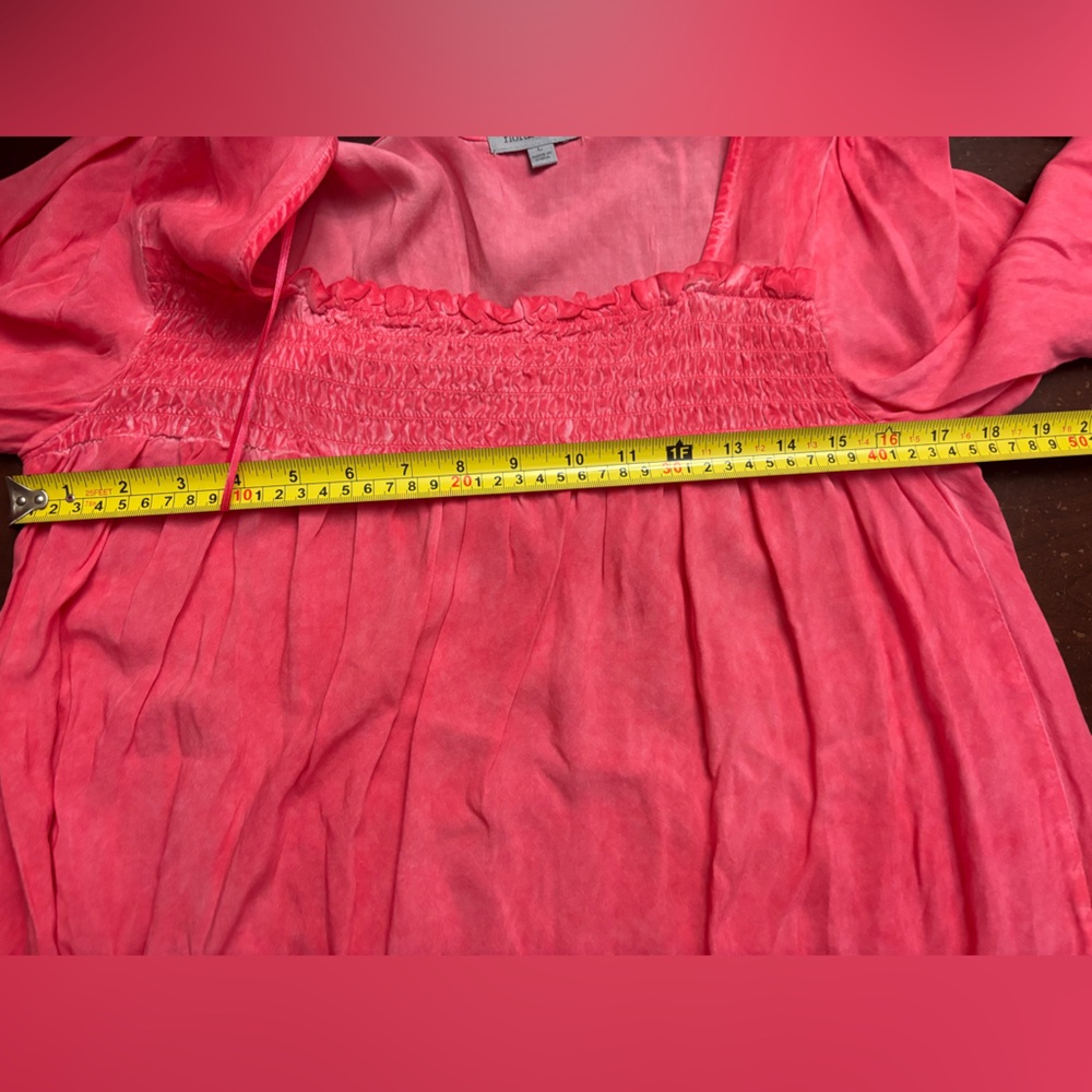 Floral and ivy Barbie pink large ruffles cinched top long flare sleeves vacation - Picture 7 of 10